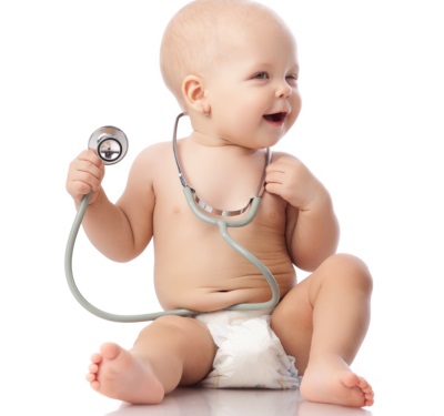 Baby winks with stethoscope