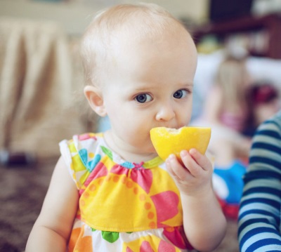 Baby eating lemon